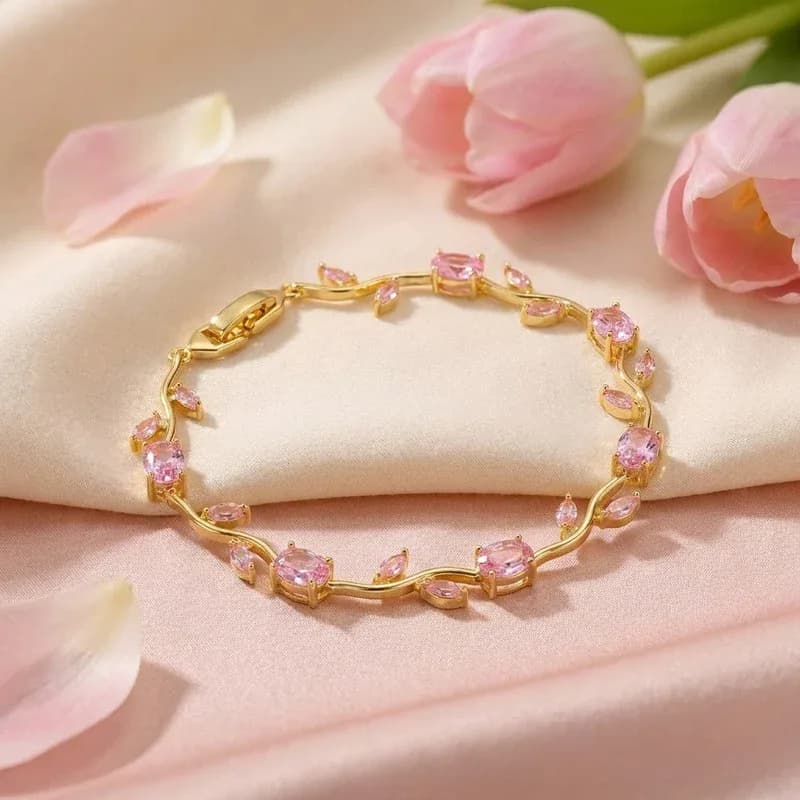 Pink Stones Studded Tulip Bracelet