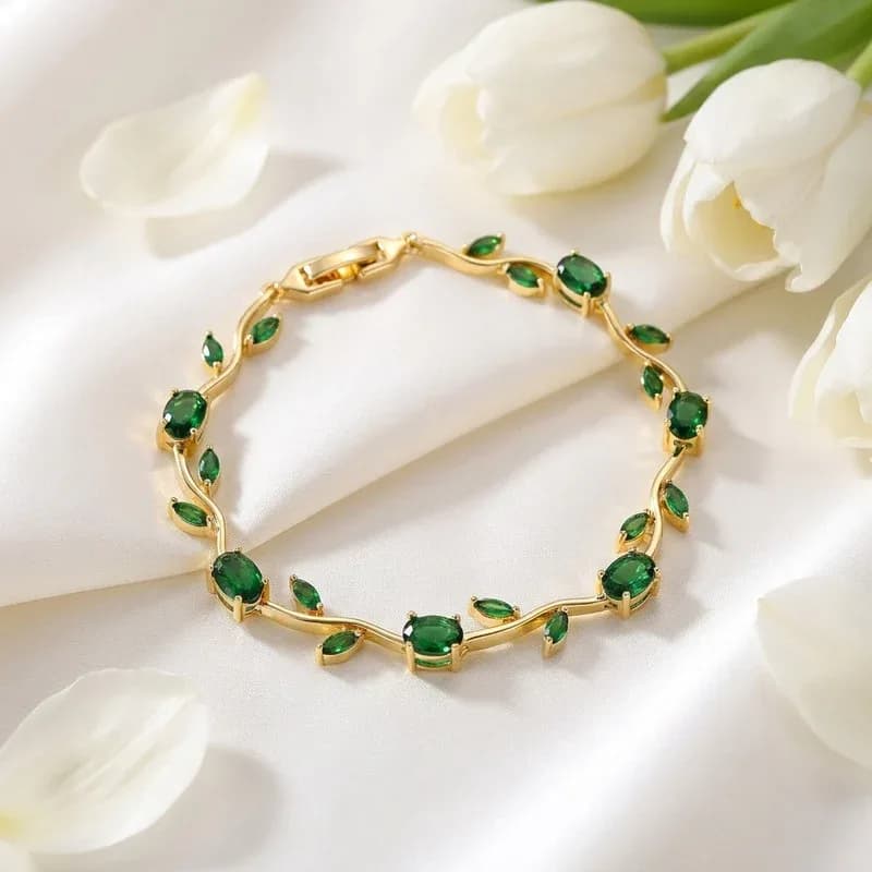 Green Stones Studded Tulip Bracelet