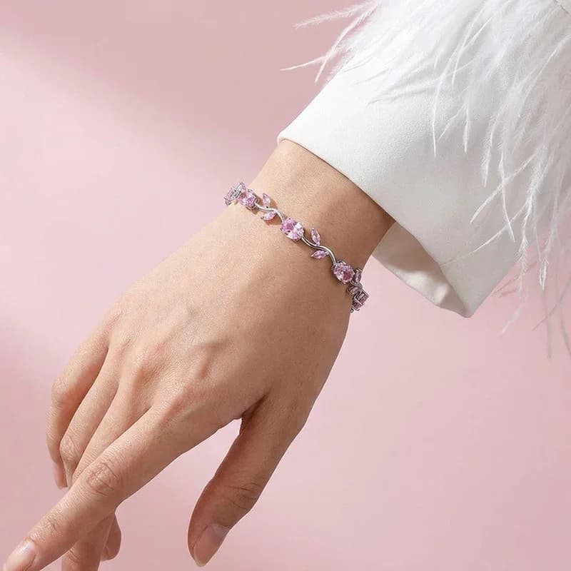 Silver Plated Pink Stones Bracelet