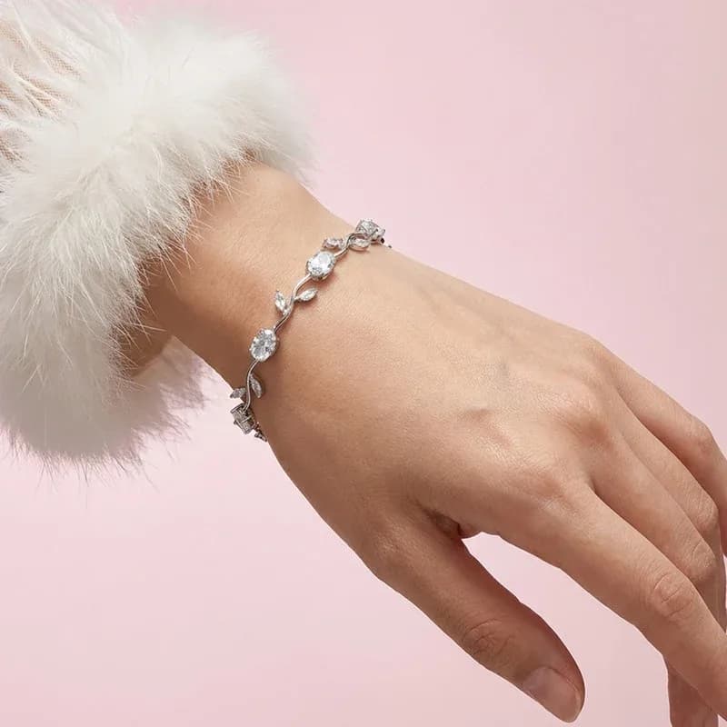 Silver Plated White Stones  Bracelet